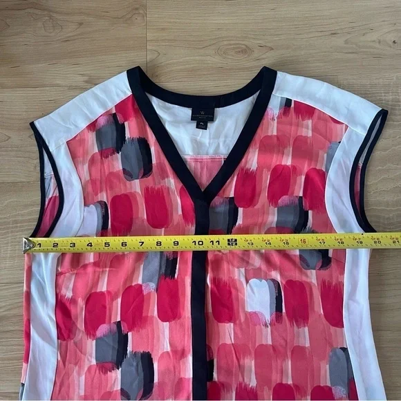 Worthington Sleeveless Multicolor V-Neck Blouse Top Petite Large Career Causal - Picture 7 of 9